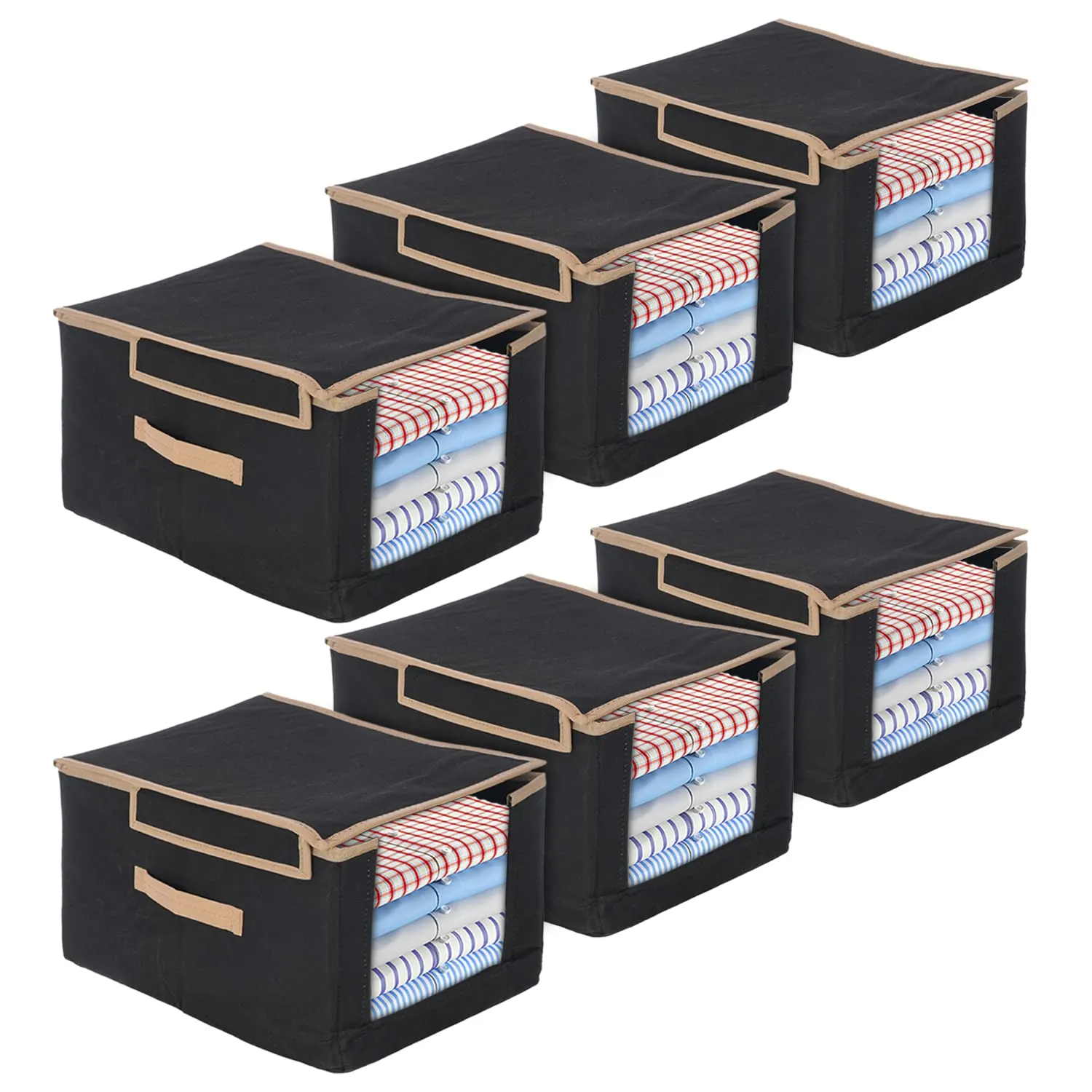 Kuber Industries Non-Woven Shirt Stacker With Handle & Lid Pack of 6 (Black)