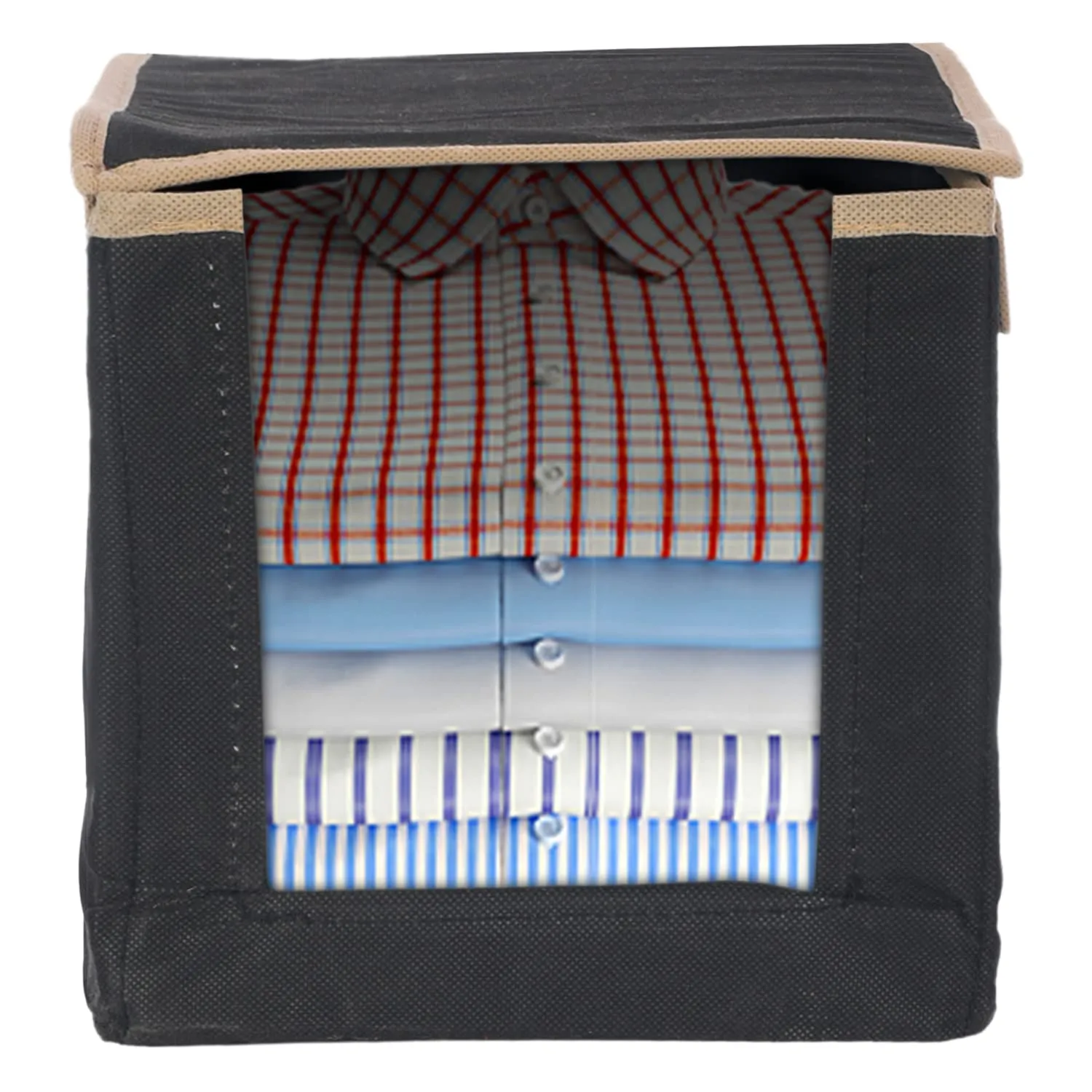 Kuber Industries Non-Woven Shirt Stacker With Handle & Lid Pack of 6 (Black)