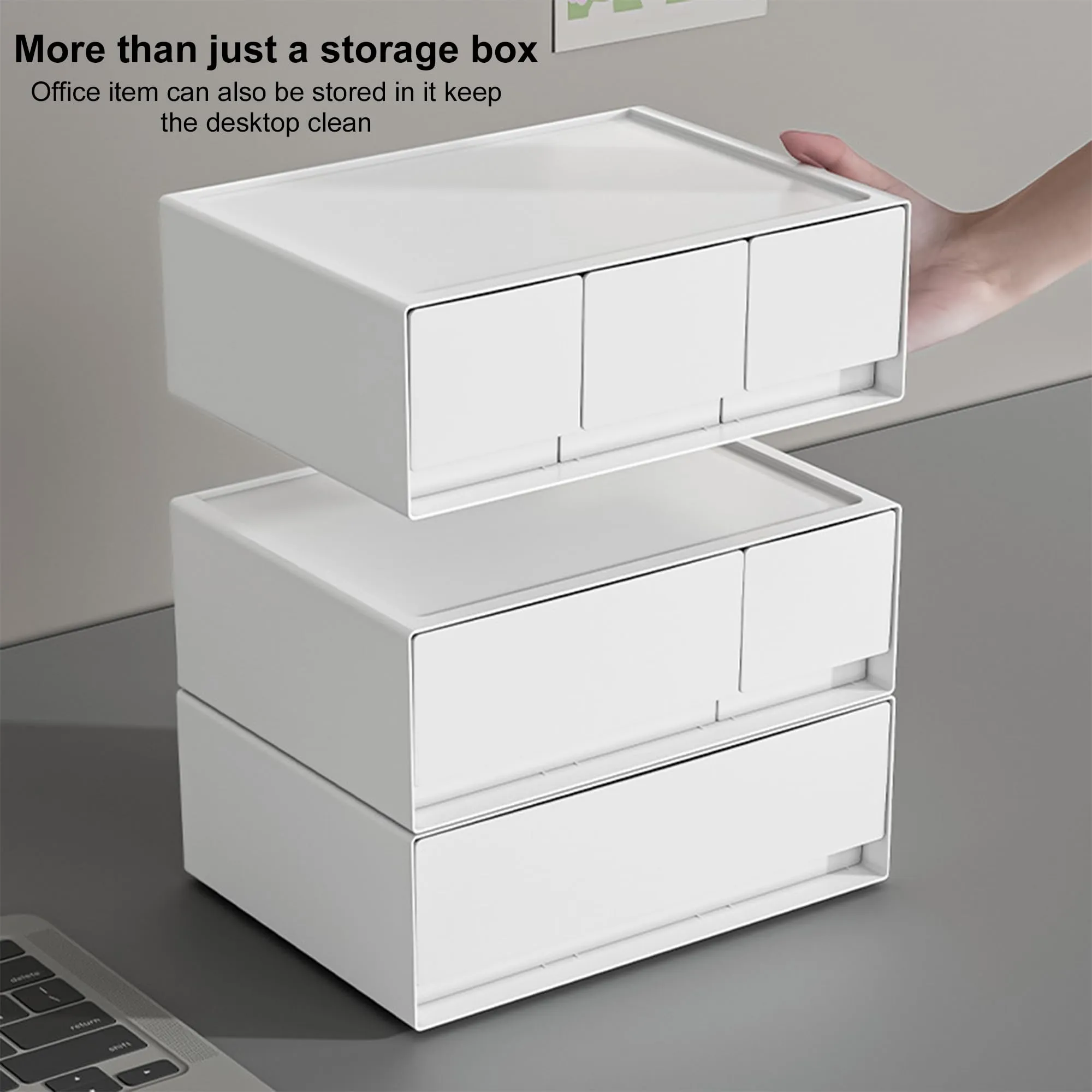 Kuber Industries Pack of 3 Stackable Drawer Box Organizer | 3 Drawers Stackable Desktop Organizer | For Office Supplies, Stationery | Countertop Pen Holder | Generic Storage Case| W1943 | White