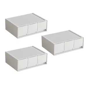 Kuber Industries Pack of 3 Stackable Drawer Box Organizer | 3 Drawers Stackable Desktop Organizer | For Office Supplies, Stationery | Countertop Pen Holder | Generic Storage Case| W1943 | White