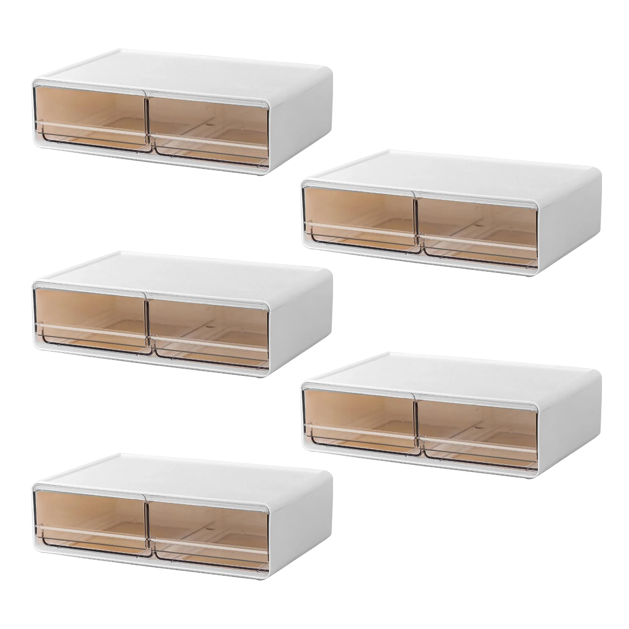 Kuber Industries Pack of 5 Stackable Storage Organiser | 2 drawers Large Capacity | Transparent Front Panel | Plastic Stackable Drawers for Home and Office | W2032-2 | White