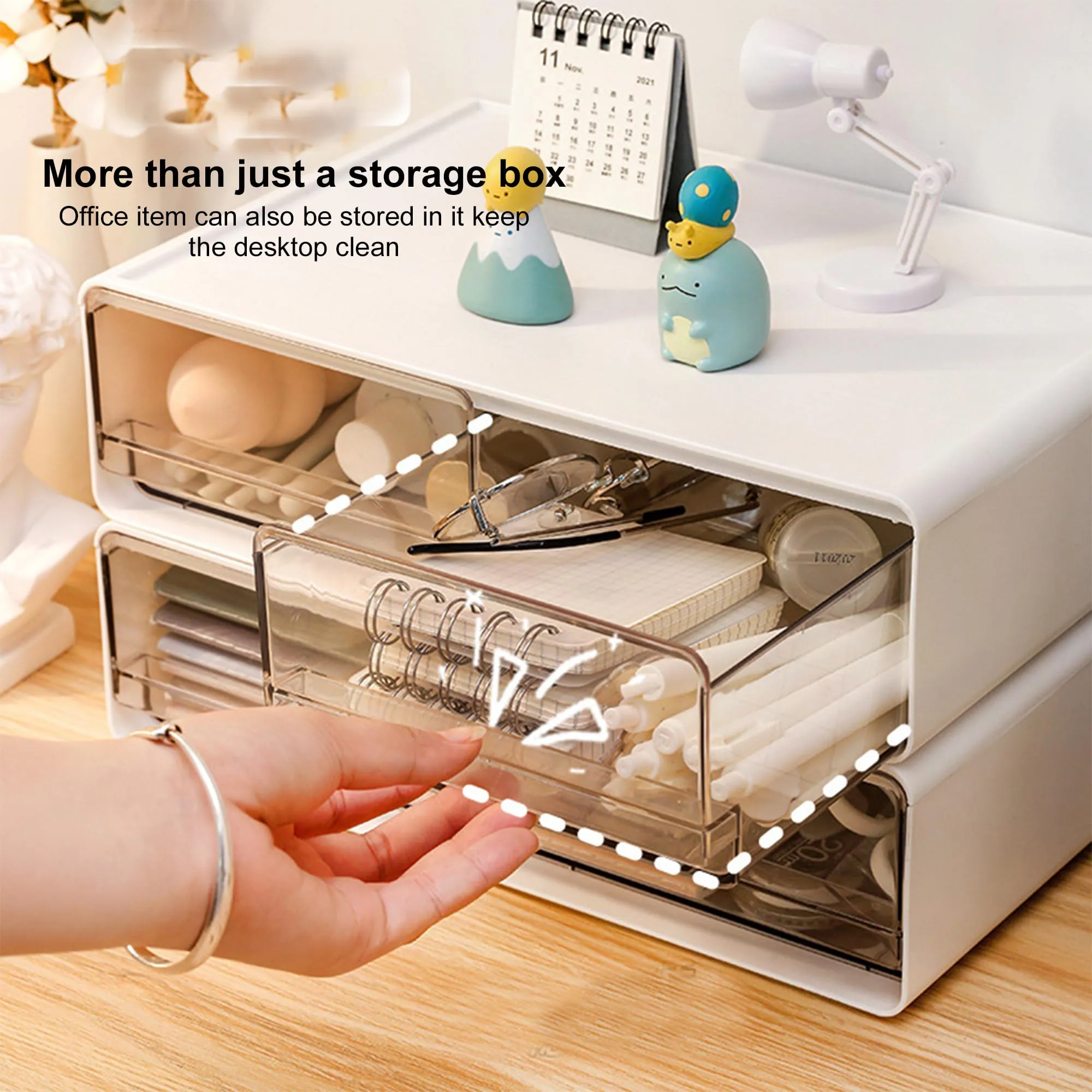 Kuber Industries Pack of 5 Stackable Storage Organiser | 2 drawers Large Capacity | Transparent Front Panel | Plastic Stackable Drawers for Home and Office | W2032-2 | White