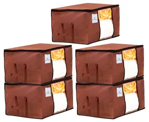 Kuber Industries Underbed Storage Bag, Storage Organiser, Blanket Cover Set of 5 - Dark Brown, Extra Large Size-CTKTC23873