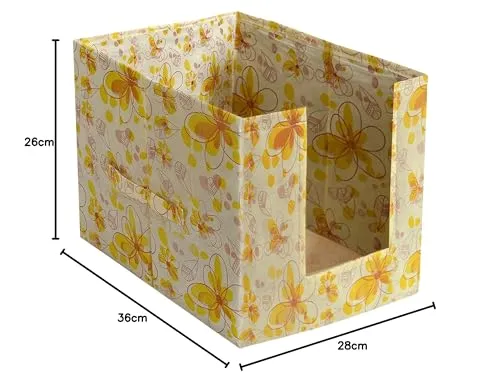 Kuber Industries Women's Rectangular Saree Organizer for Wardrobe/Closet Storage Box and Clothing Organiser Clothes with Flower Design- Pack of 3 (Yellow)