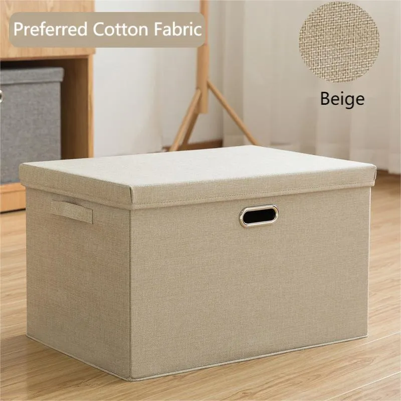 Large Linen Fabric Collapsible Storage Bins with Lid