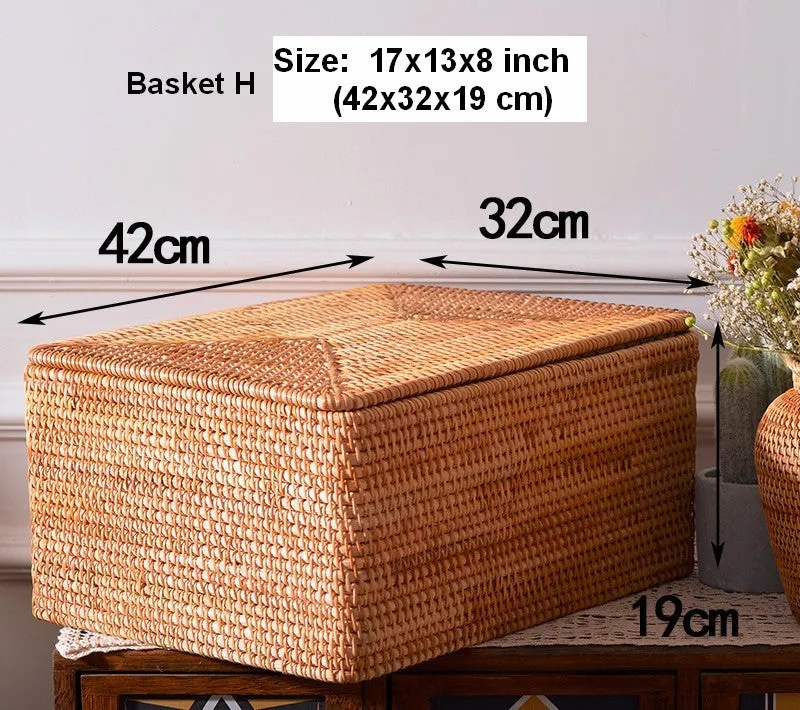 Large Storage Basket for Living Room, Storage Basket for Clothes, Woven Rattan Storage Baskets, Rectangular Storage Basket, Storage Basket with Lid