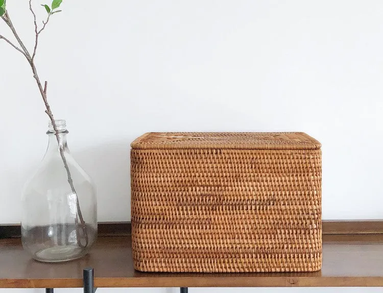 Large Storage Basket for Living Room, Storage Basket for Clothes, Woven Rattan Storage Baskets, Rectangular Storage Basket, Storage Basket with Lid