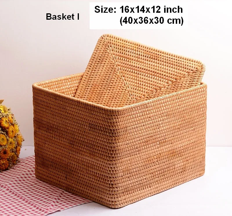 Large Storage Basket for Living Room, Storage Basket for Clothes, Woven Rattan Storage Baskets, Rectangular Storage Basket, Storage Basket with Lid