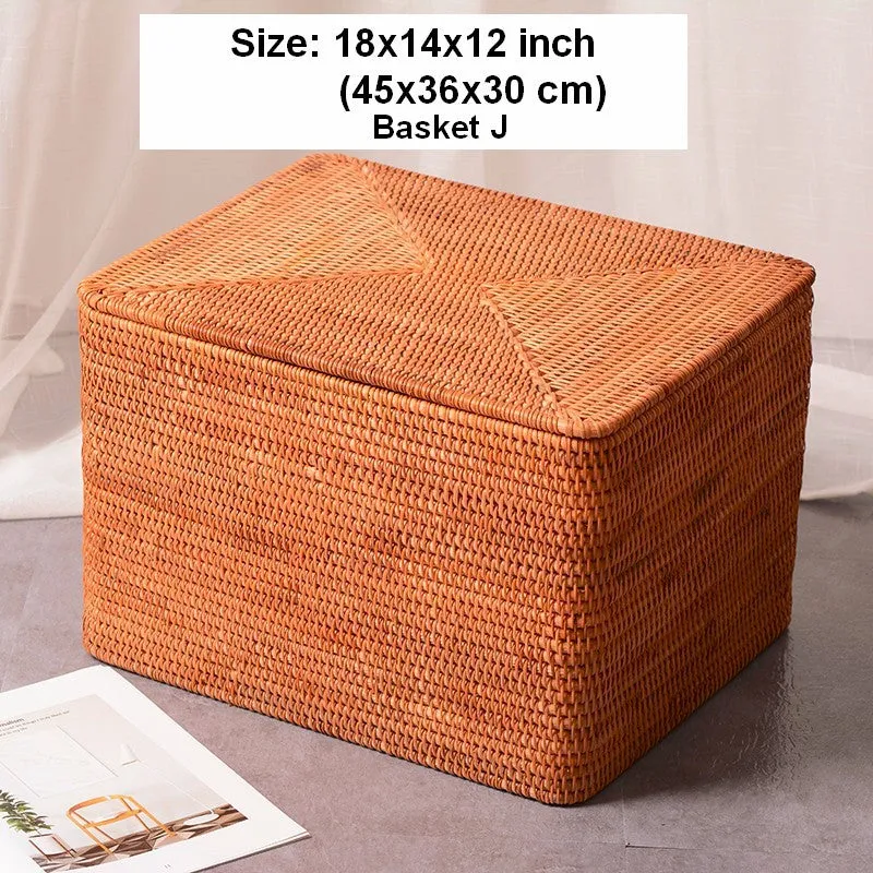 Large Storage Basket for Living Room, Storage Basket for Clothes, Woven Rattan Storage Baskets, Rectangular Storage Basket, Storage Basket with Lid