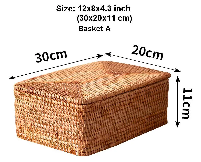 Large Storage Basket for Living Room, Storage Basket for Clothes, Woven Rattan Storage Baskets, Rectangular Storage Basket, Storage Basket with Lid