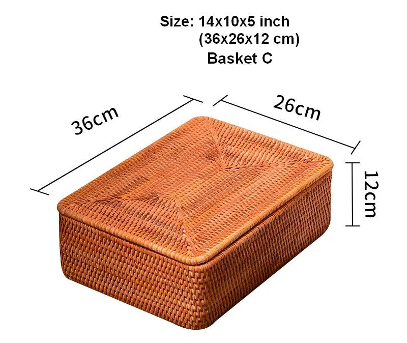 Large Storage Basket for Living Room, Storage Basket for Clothes, Woven Rattan Storage Baskets, Rectangular Storage Basket, Storage Basket with Lid