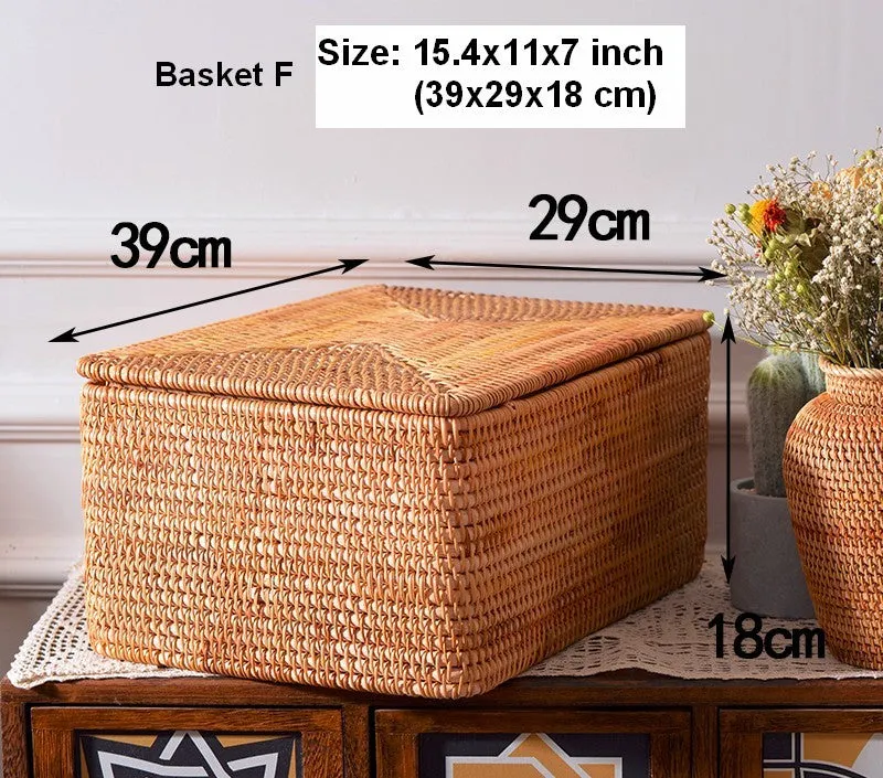 Large Storage Basket for Living Room, Storage Basket for Clothes, Woven Rattan Storage Baskets, Rectangular Storage Basket, Storage Basket with Lid