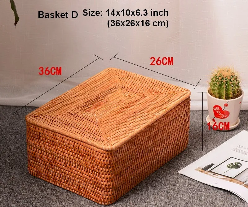 Large Storage Basket for Living Room, Storage Basket for Clothes, Woven Rattan Storage Baskets, Rectangular Storage Basket, Storage Basket with Lid