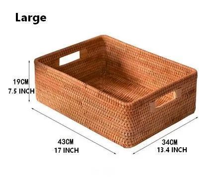 Large Woven Rattan Storage Basket, Rectangular Basket with Handle, Storage Baskets for Living Room