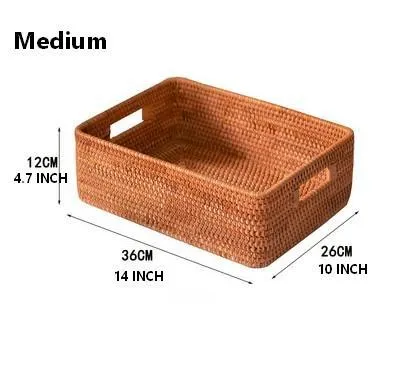 Large Woven Rattan Storage Basket, Rectangular Basket with Handle, Storage Baskets for Living Room