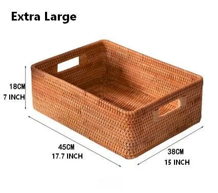 Large Woven Rattan Storage Basket, Rectangular Basket with Handle, Storage Baskets for Living Room