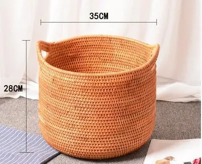 Large Woven Storage Basket with Handle, Large Rattan Basket, Large Round Storage Basket for Bathroom