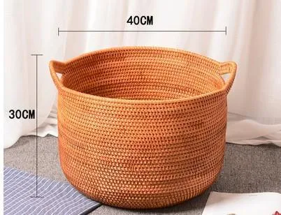 Large Woven Storage Basket with Handle, Large Rattan Basket, Large Round Storage Basket for Bathroom