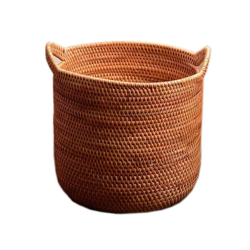 Large Woven Storage Basket with Handle, Large Rattan Basket, Large Round Storage Basket for Bathroom