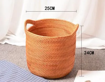 Large Woven Storage Basket with Handle, Large Rattan Basket, Large Round Storage Basket for Bathroom