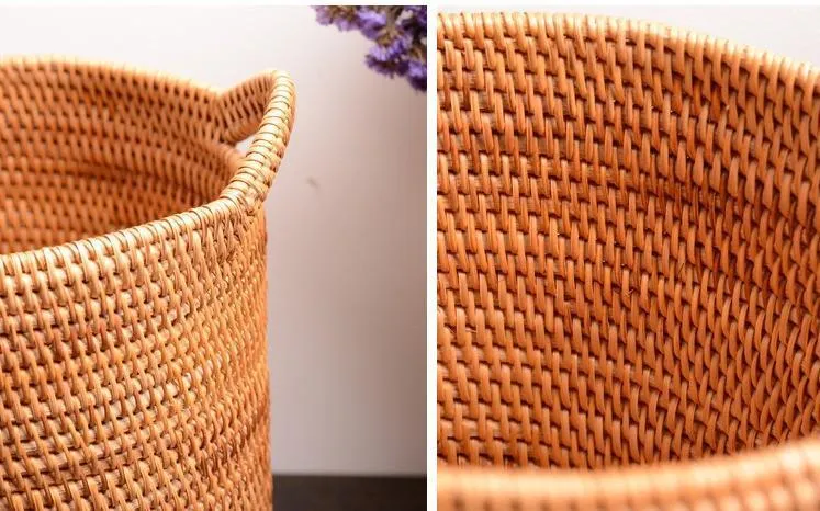 Large Woven Storage Basket with Handle, Large Rattan Basket, Large Round Storage Basket for Bathroom