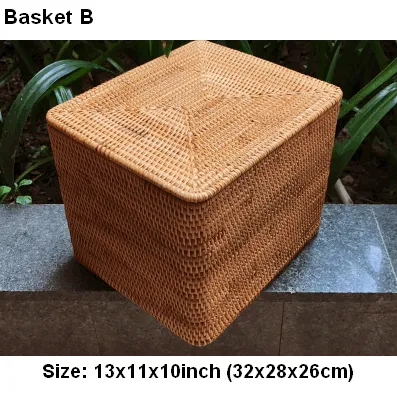 Large Woven Storage Baskets, Rectangular Storage Basket with Lid, Rattan Storage Baskets, Storage Baskets for Living Room, Storage Basket for Bedroom