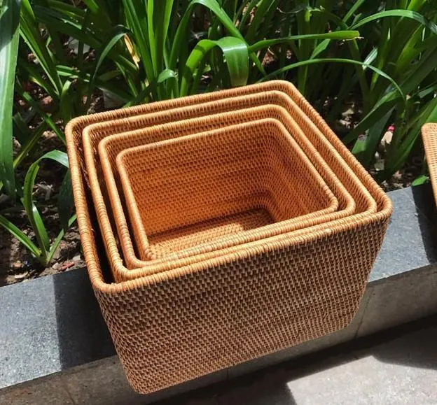 Large Woven Storage Baskets, Rectangular Storage Basket with Lid, Rattan Storage Baskets, Storage Baskets for Living Room, Storage Basket for Bedroom