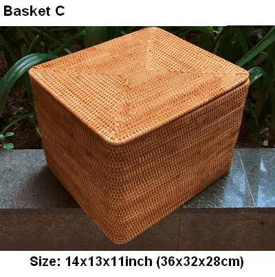 Large Woven Storage Baskets, Rectangular Storage Basket with Lid, Rattan Storage Baskets, Storage Baskets for Living Room, Storage Basket for Bedroom