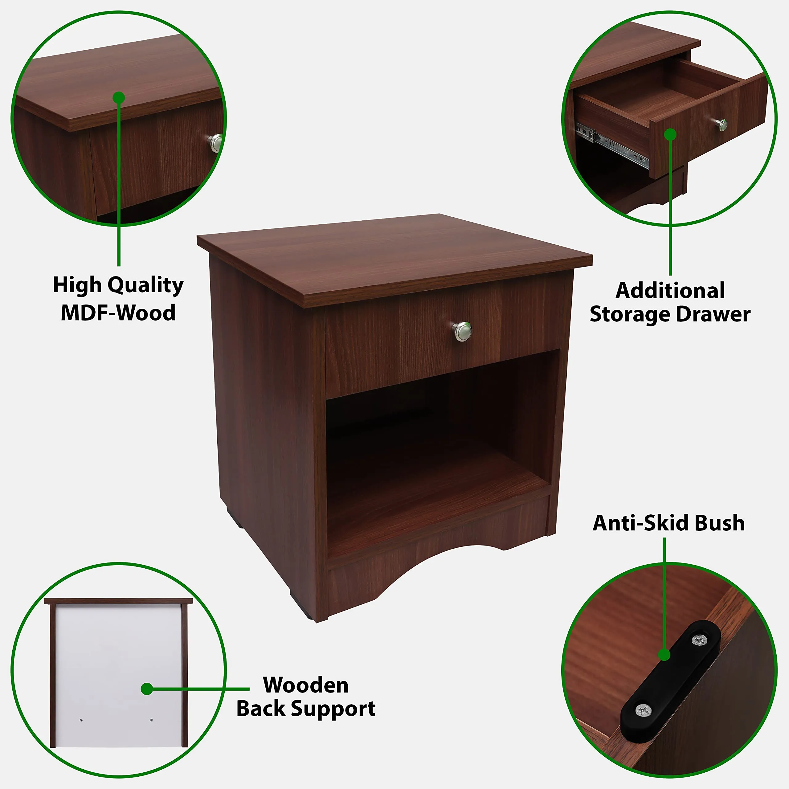 Livzing Pre-Assembled Side Table MDF Wooden Bedside End Table with Drawer for Home Storage Organization Sofa Side Coffee Stand for Living Room Bedroom-Engineered Wood