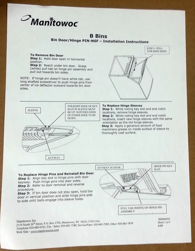 Manitowoc Bin Door 7602603, B400/B570 Bins