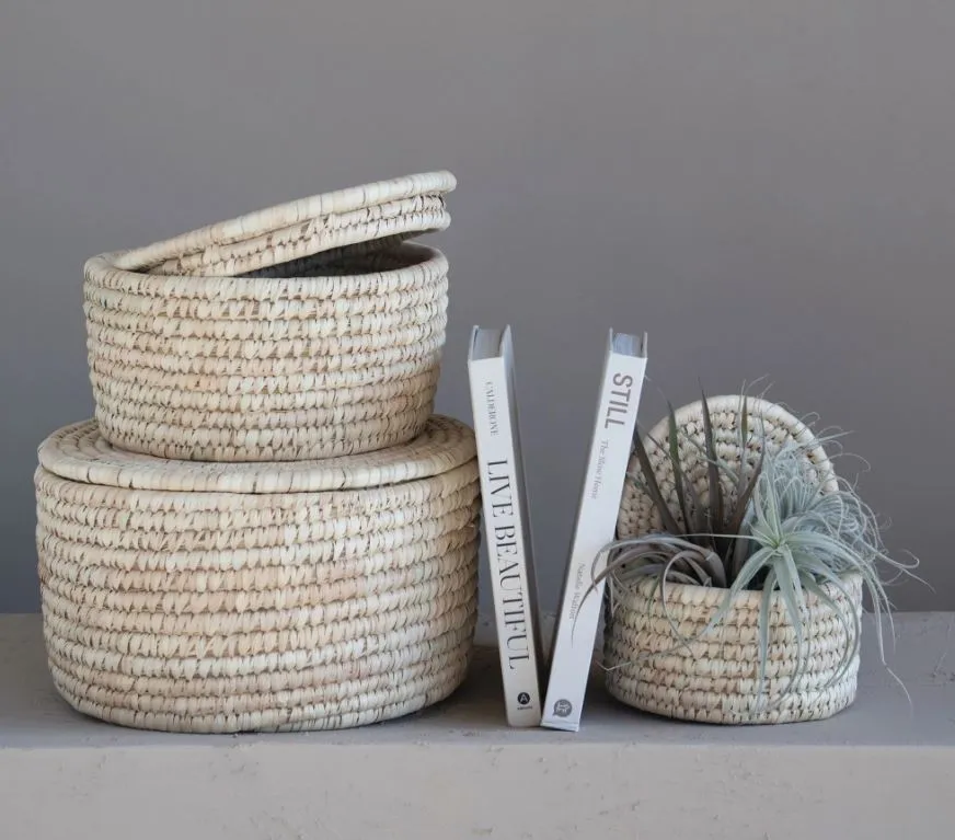 Medium Hand-Woven Basket With Lid