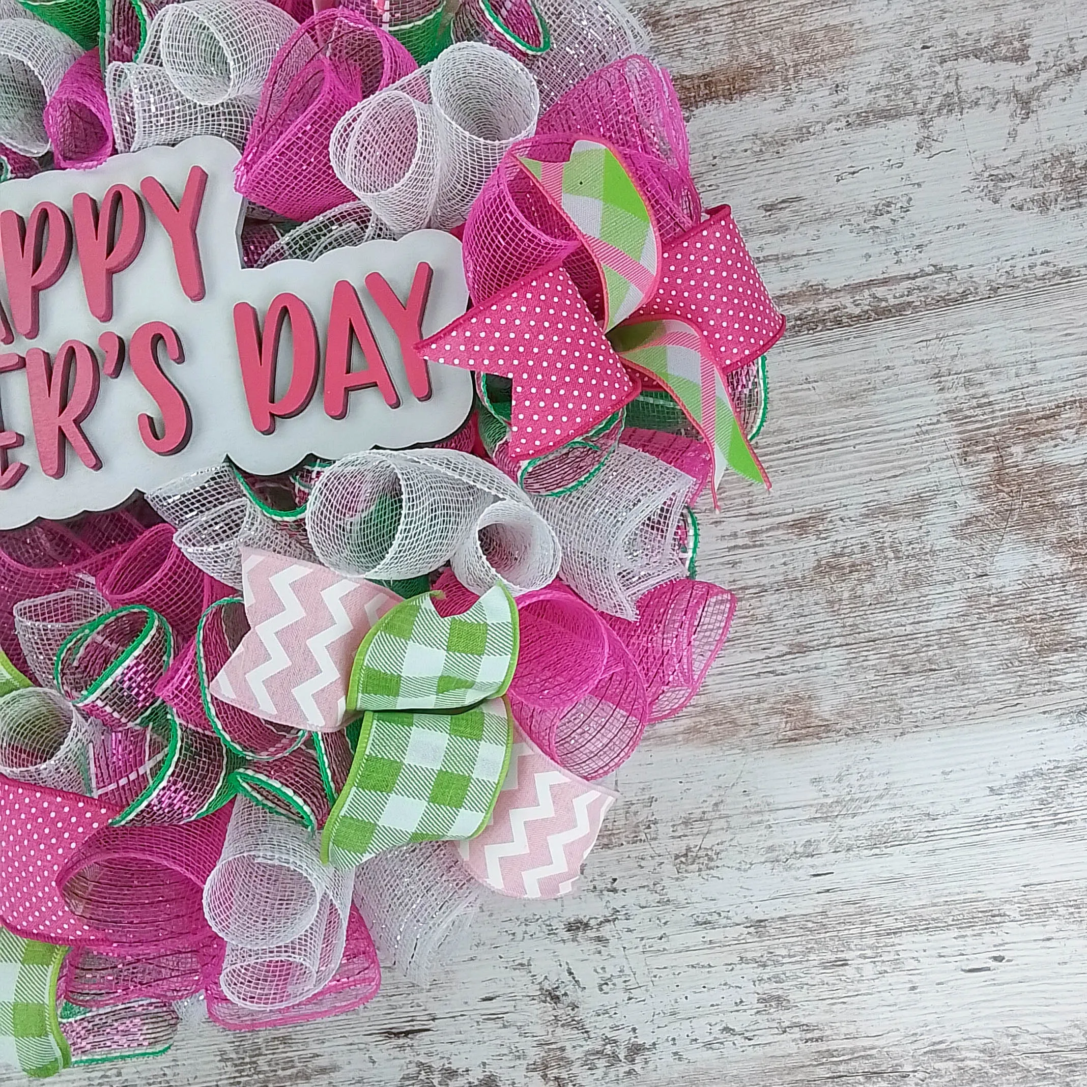 Mother's Day Wreath, Burlap Door Hanger, Festive Ribbon Decoration