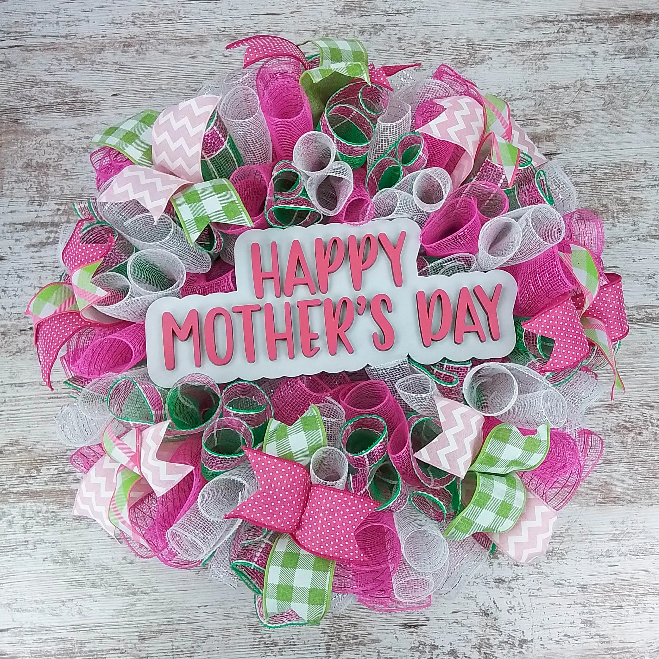 Mother's Day Wreath, Burlap Door Hanger, Festive Ribbon Decoration