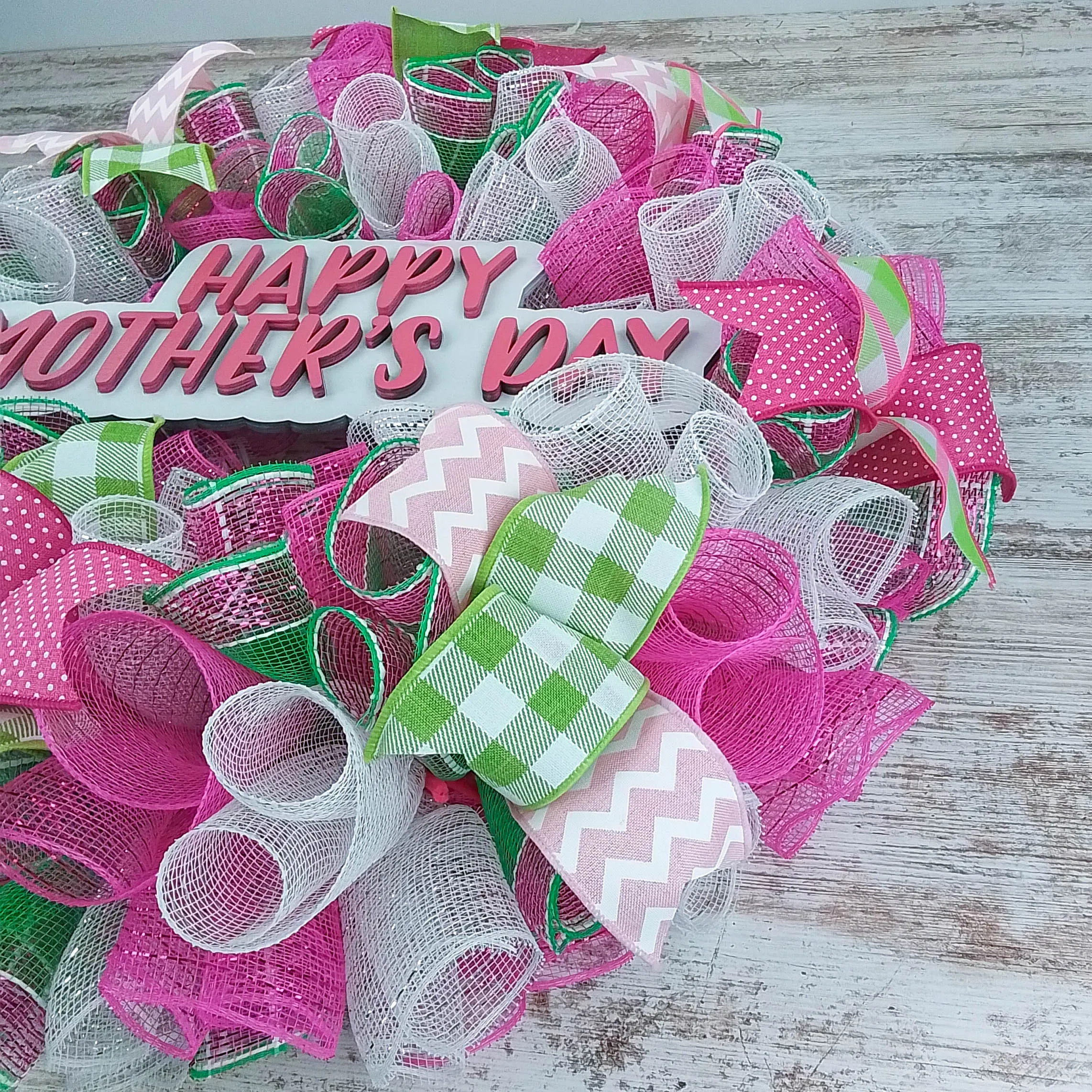 Mother's Day Wreath, Burlap Door Hanger, Festive Ribbon Decoration