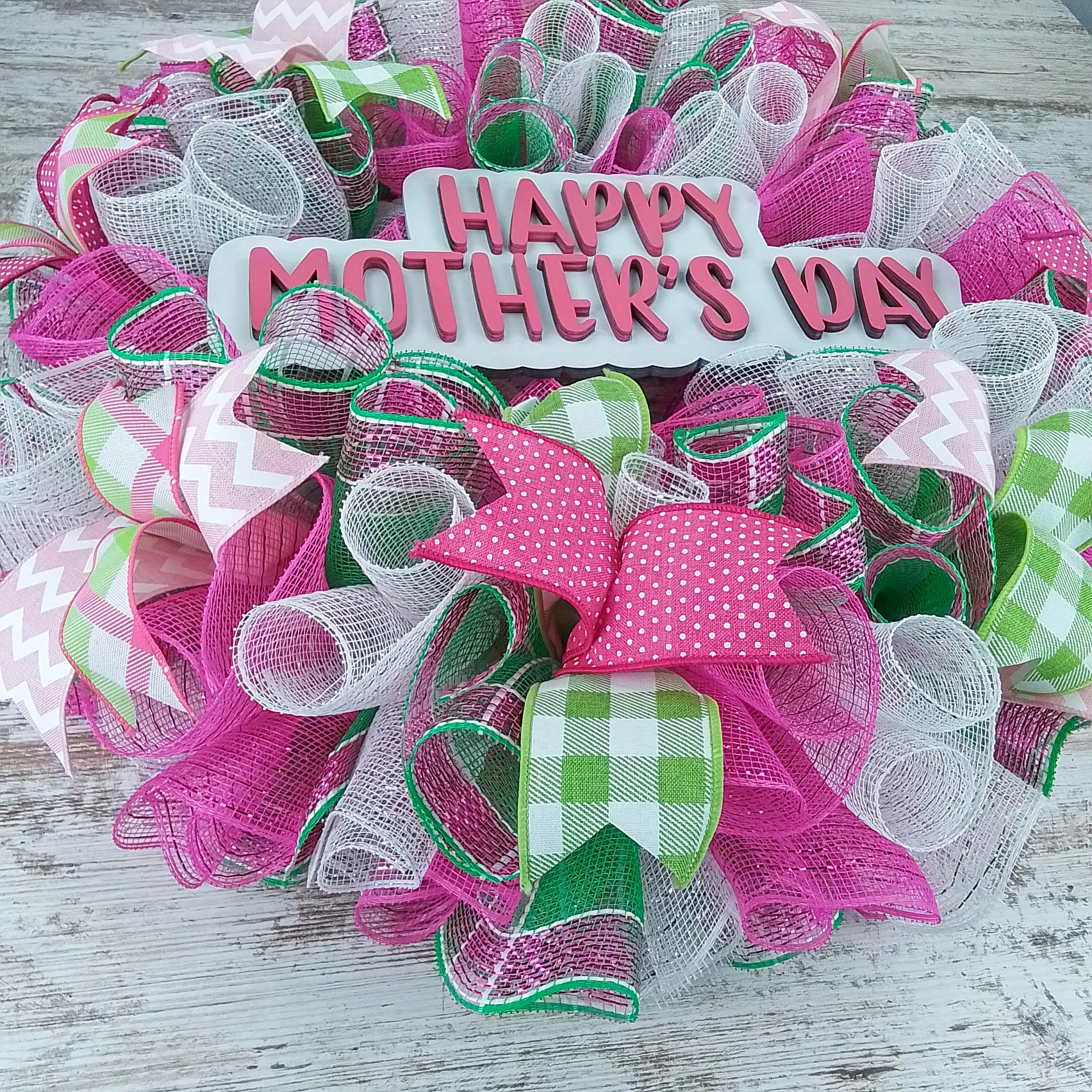 Mother's Day Wreath, Burlap Door Hanger, Festive Ribbon Decoration