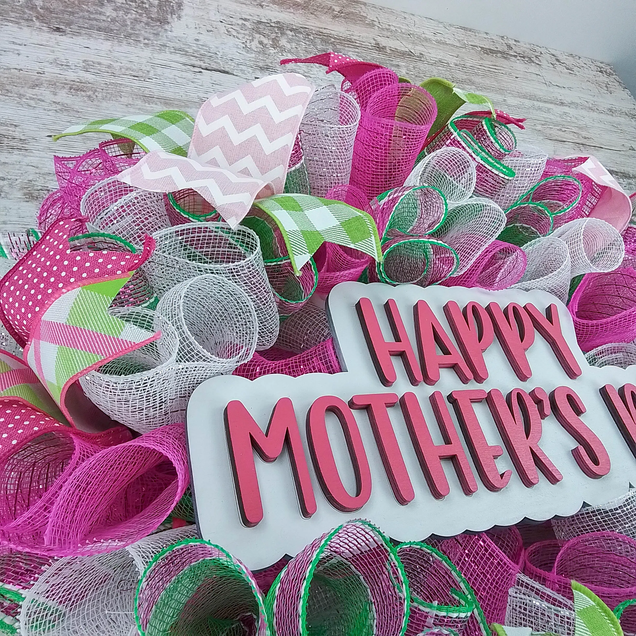 Mother's Day Wreath, Burlap Door Hanger, Festive Ribbon Decoration