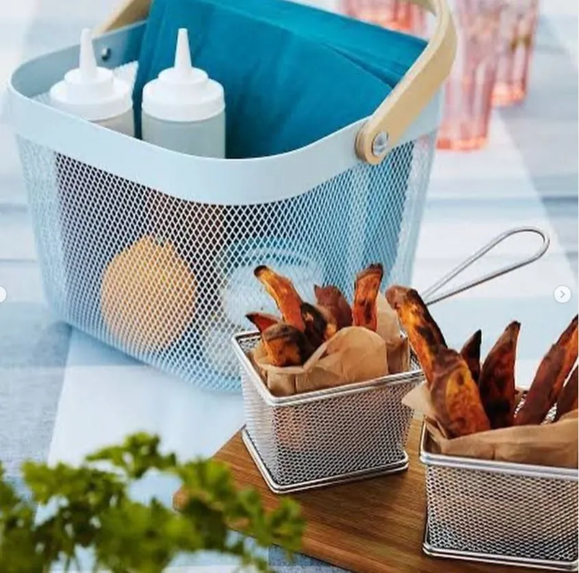 Multi Purpose Steel Basket with Wooden Handle-Random Color-Pack Of 2-BY APT