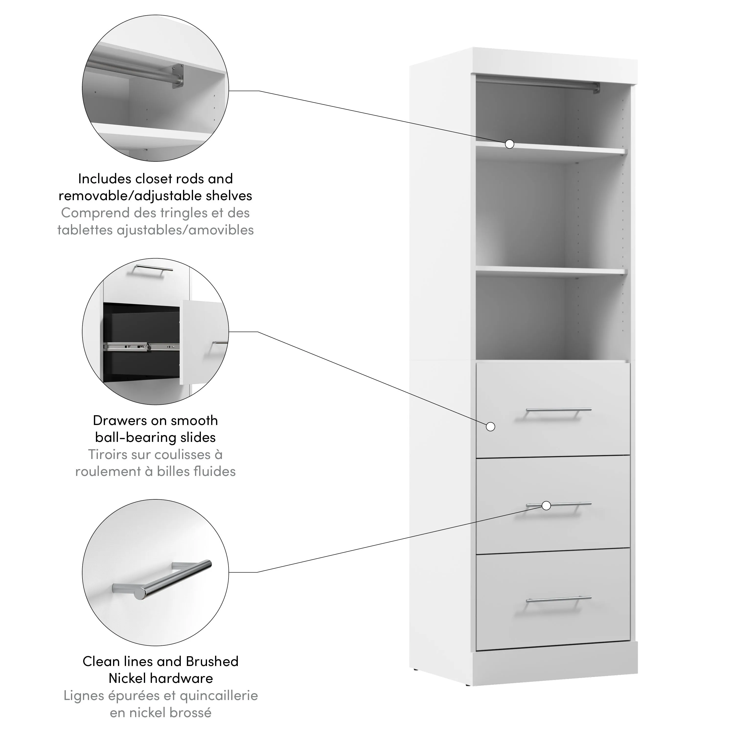 Nebula 25W Closet Organizer with Drawers - Available in 3 Colours