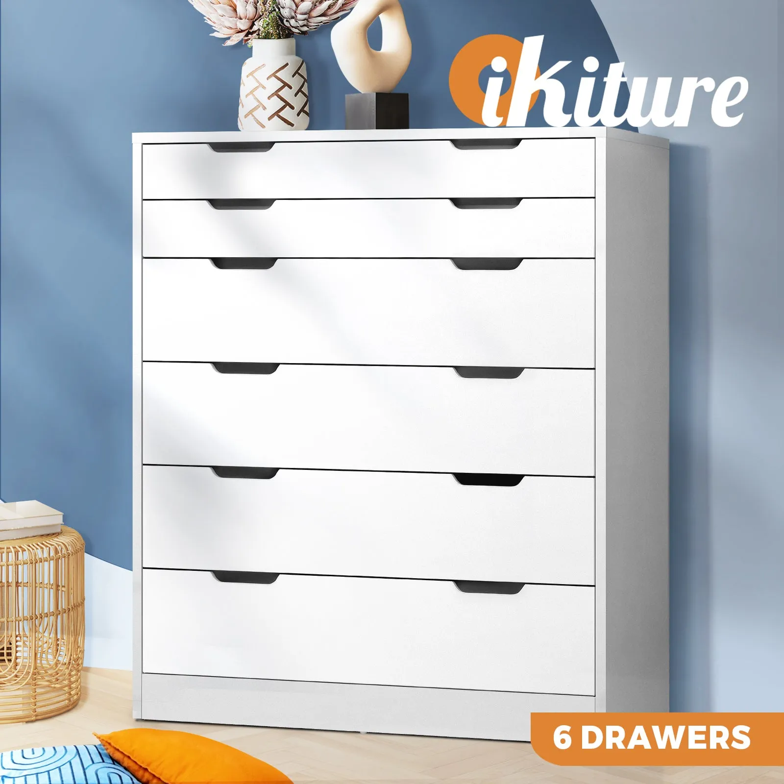 Oikiture 6 Chest of Drawers Dresser Table Tallboy Cabinet Bedroom White Oak