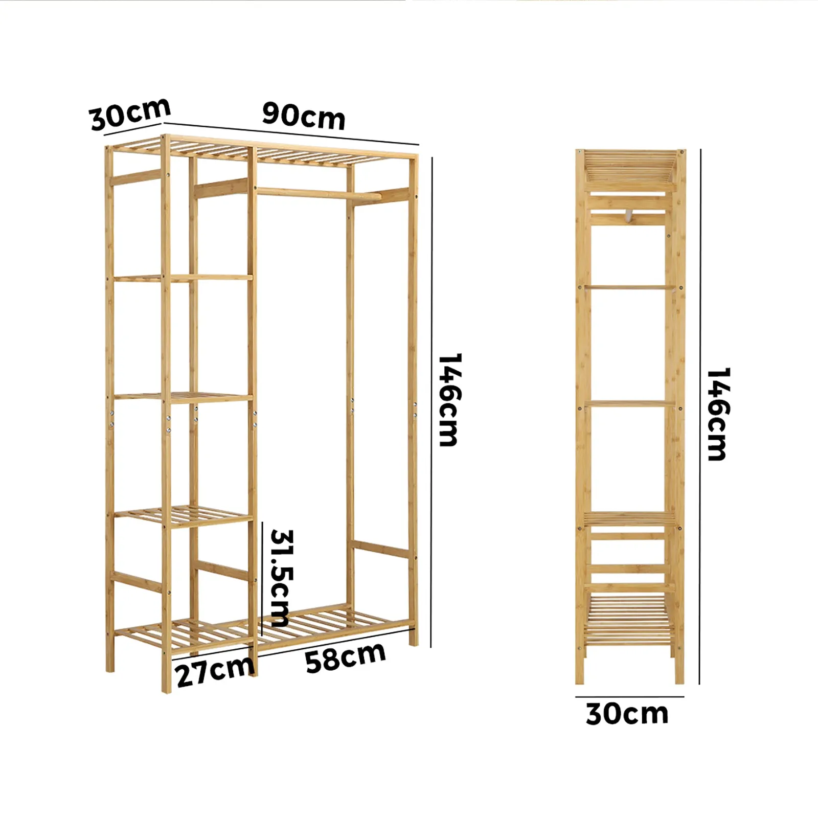 Oikiture Open Wardrobe Portable Rack Hanging Clothes Organizer Storage Shelves