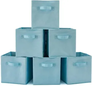 Pack of 6 Foldable Fabric Basket Bin Storage Cube for Nursery, Office and Home Decor (Baby Blue)