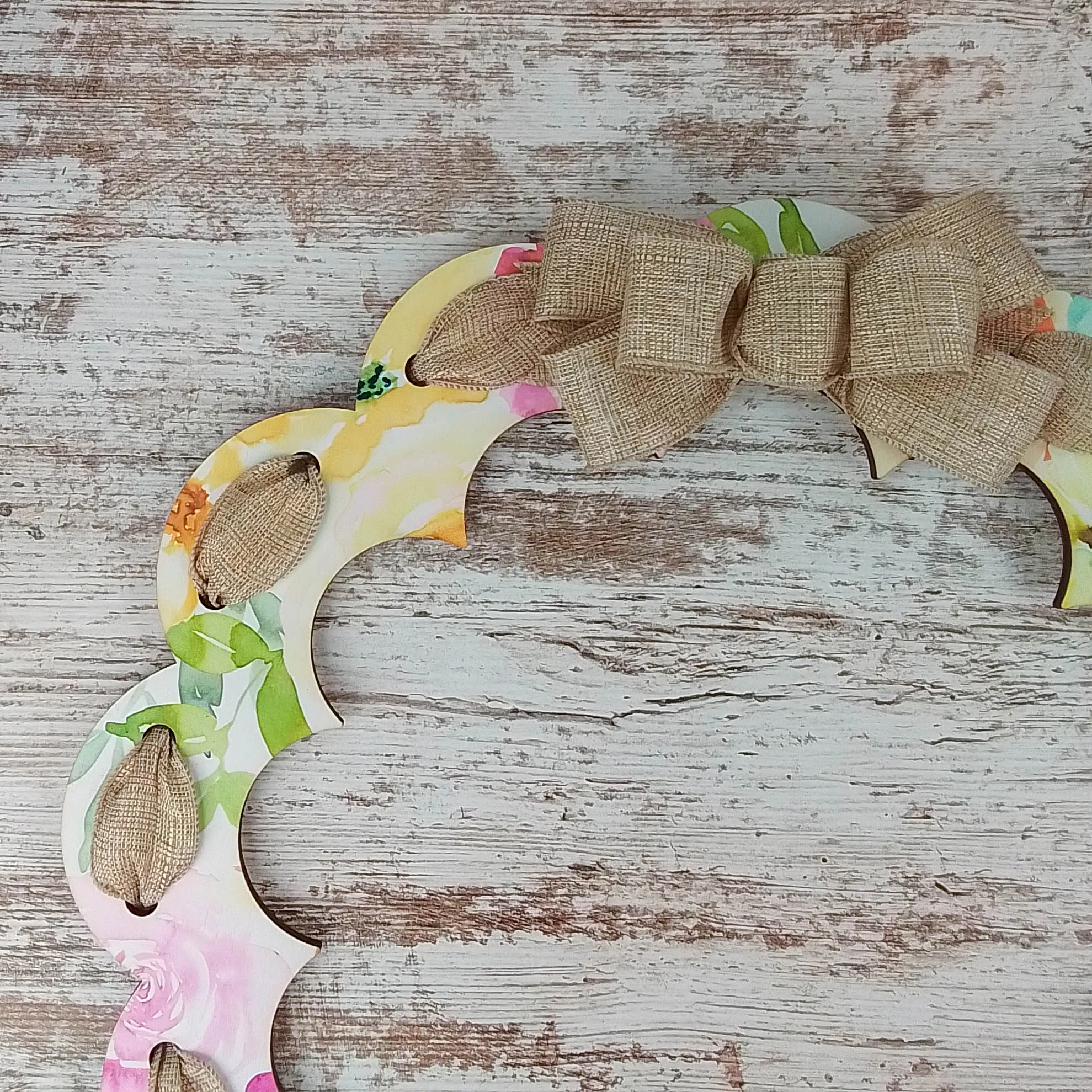 Pastel Floral Wreath, Burlap Bow Decor, Customizable Entrance Decoration