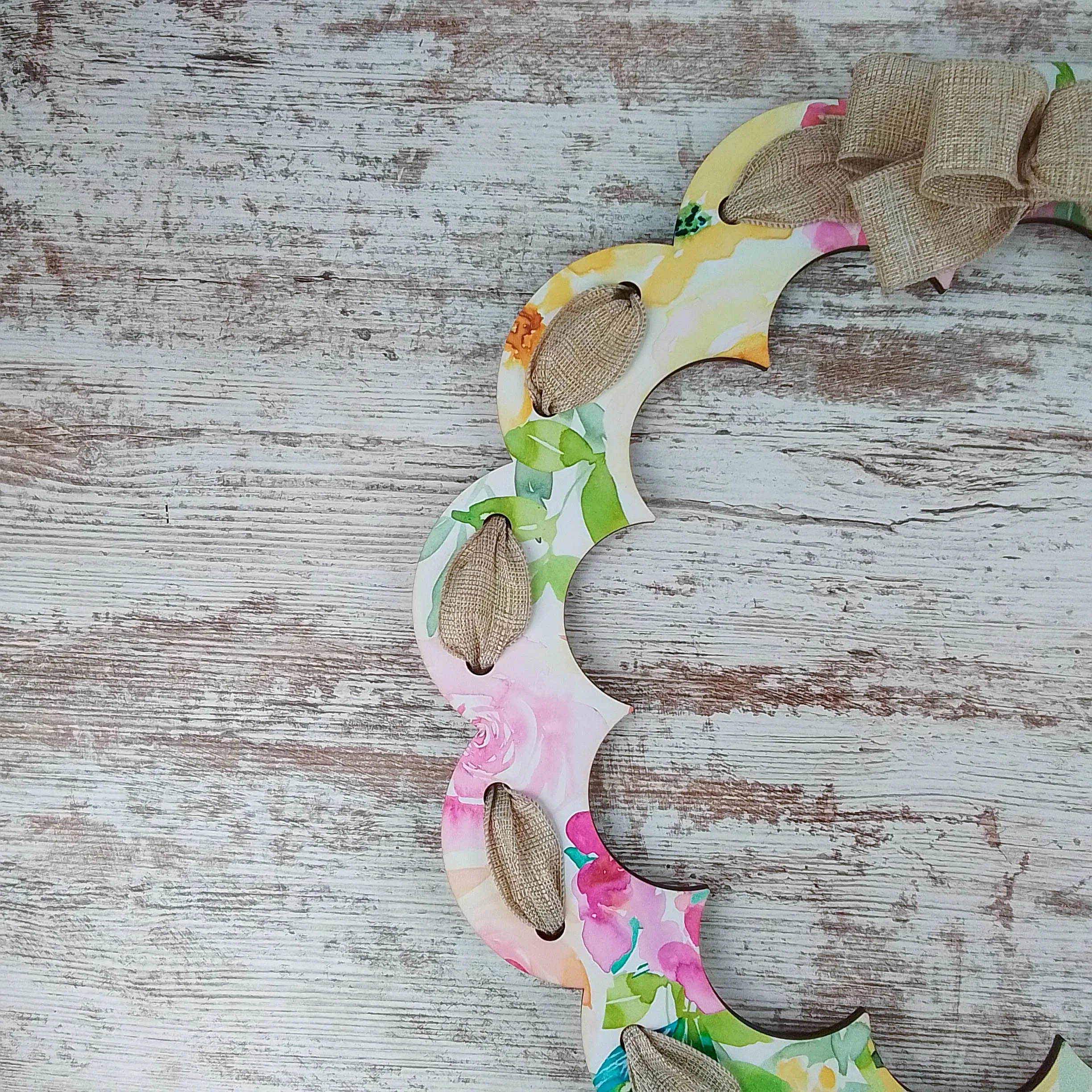 Pastel Floral Wreath, Burlap Bow Decor, Customizable Entrance Decoration