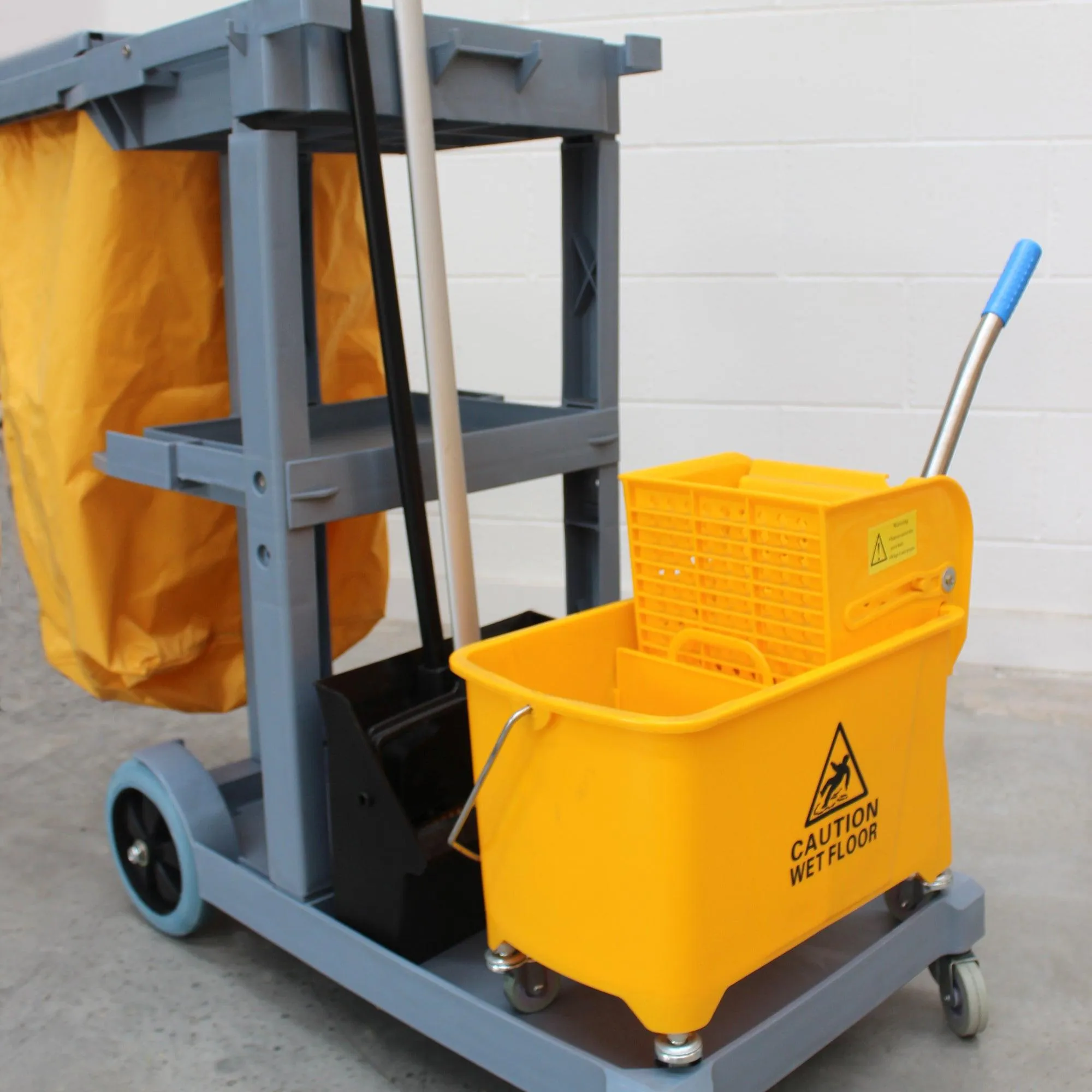 Pegasus Cleaning Plastic Janitor Cart with Bag and Cover