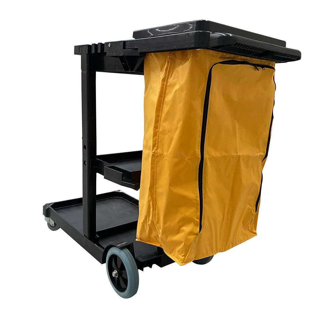 Pegasus Cleaning Plastic Janitor Cart with Bag and Cover