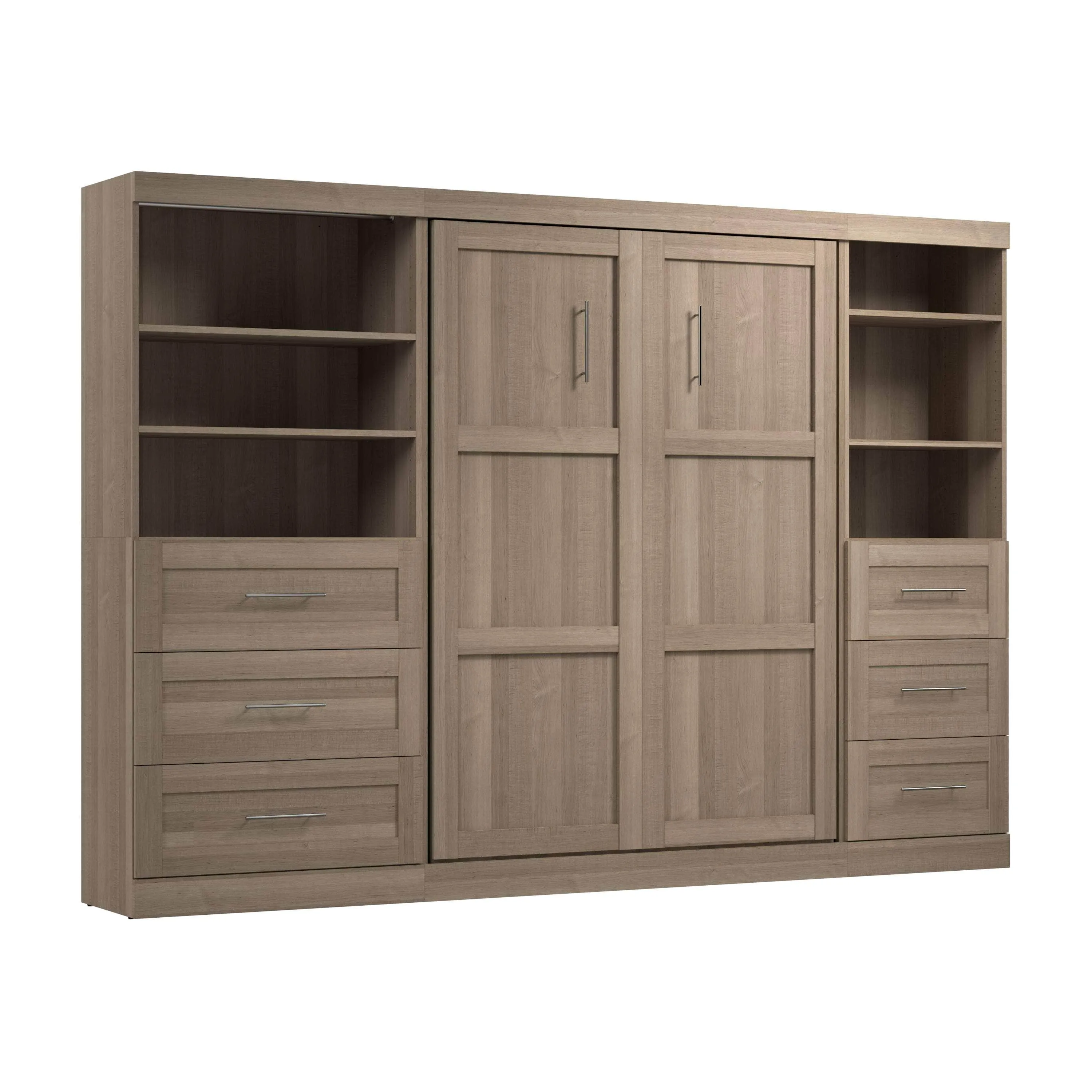 Pur Full Murphy Wall Bed and 2 Storage Units with Drawers (120”) - Available in 5 Colours