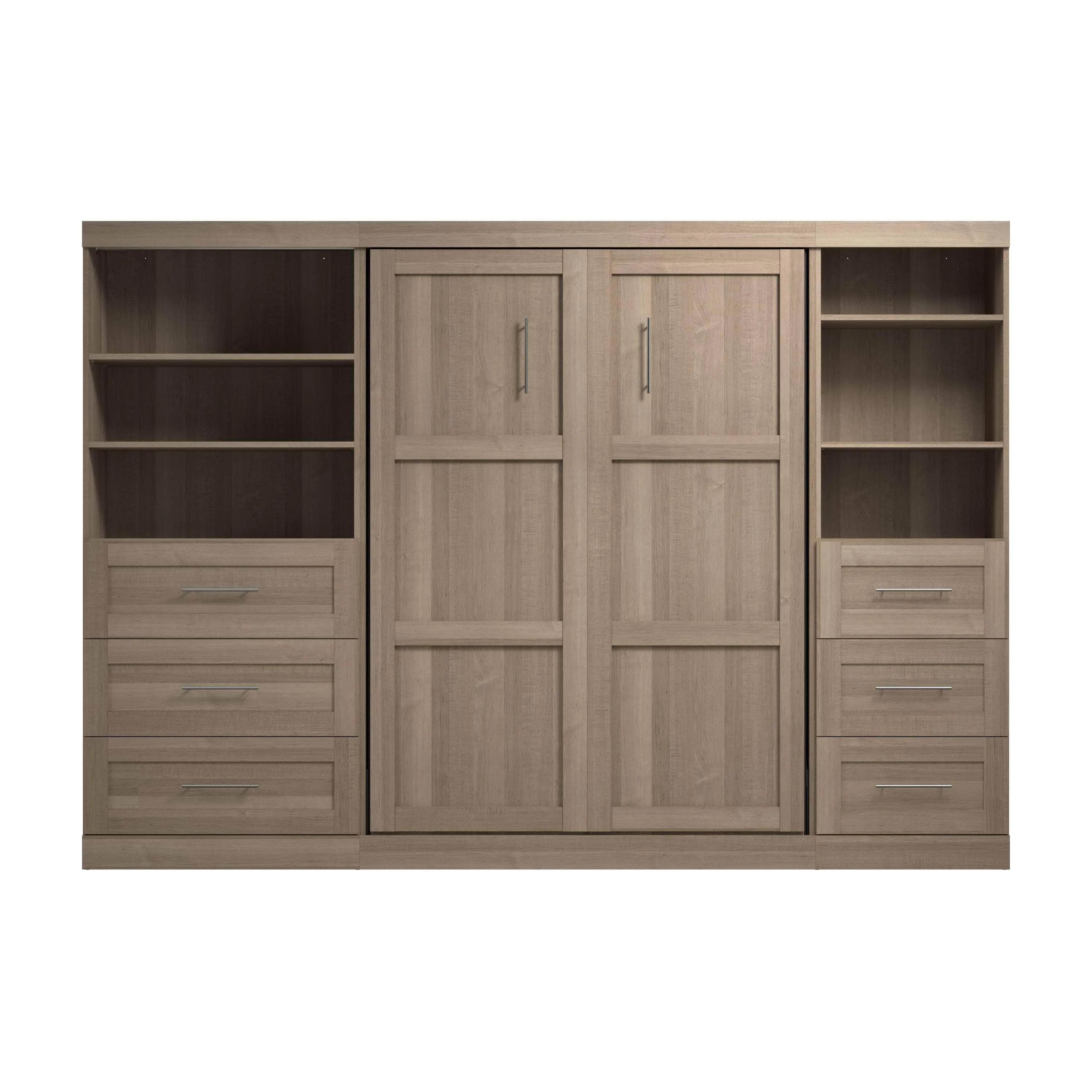 Pur Full Murphy Wall Bed and 2 Storage Units with Drawers (120”) - Available in 5 Colours