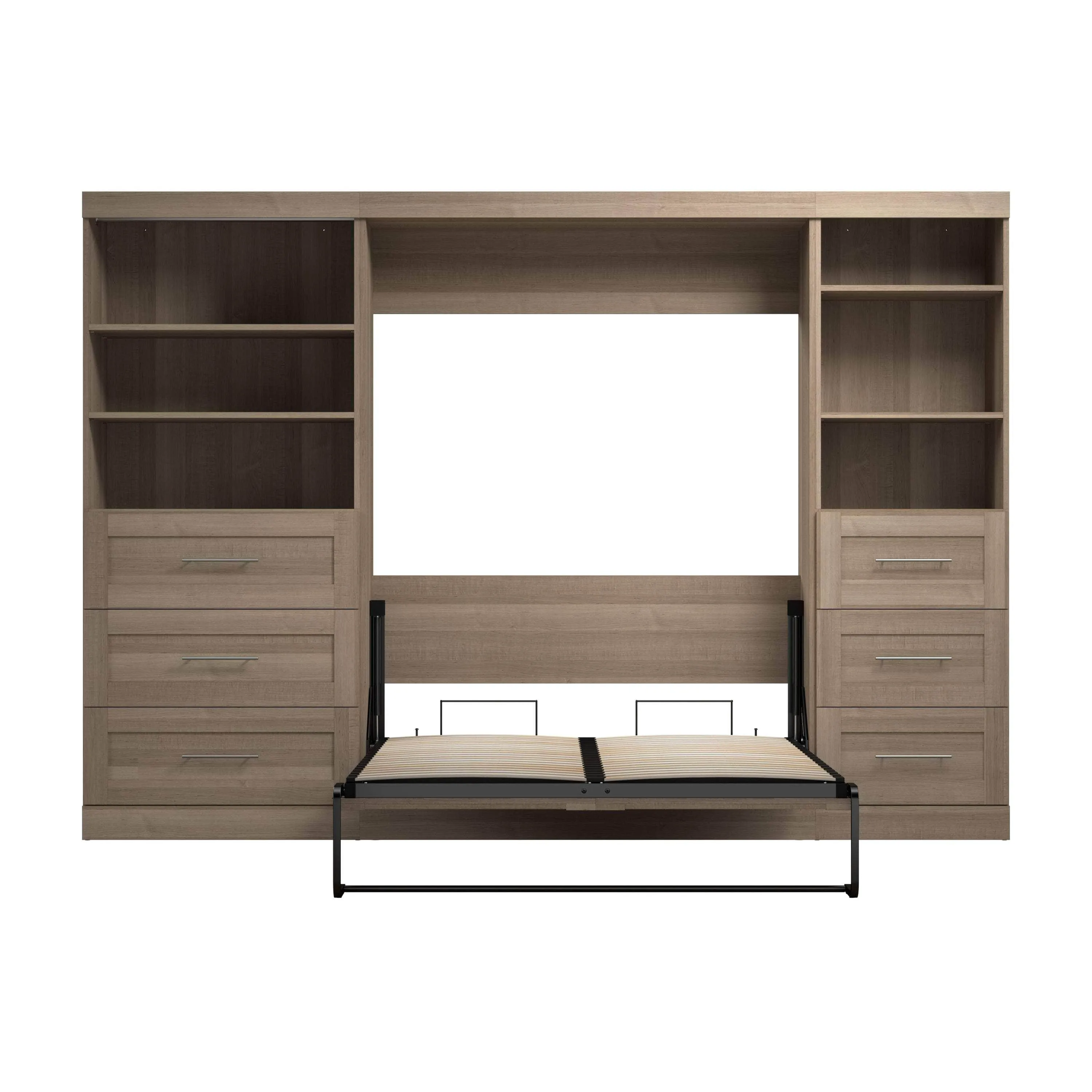 Pur Full Murphy Wall Bed and 2 Storage Units with Drawers (120”) - Available in 5 Colours