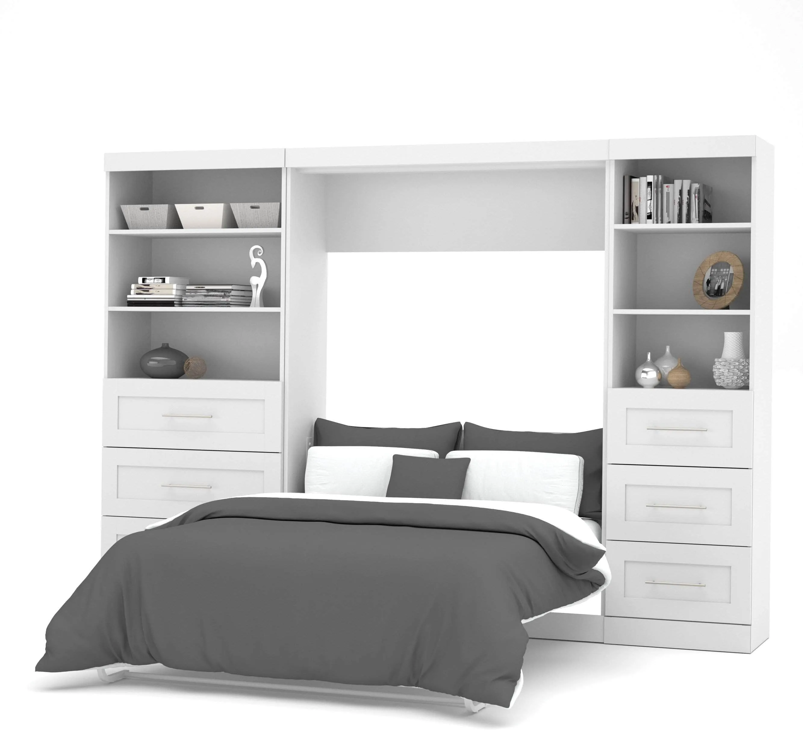 Pur Full Murphy Wall Bed and 2 Storage Units with Drawers (120”) - Available in 5 Colours