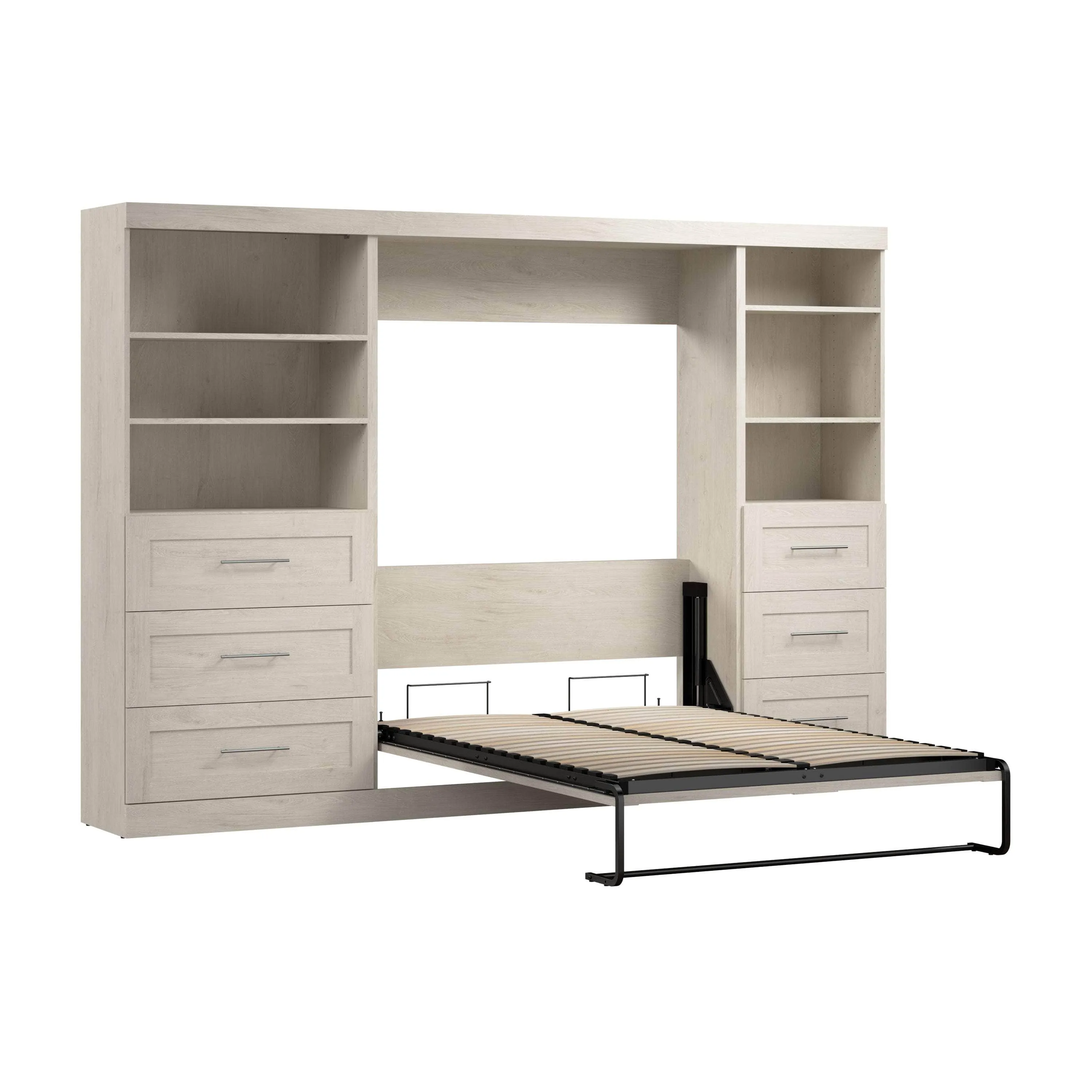 Pur Full Murphy Wall Bed and 2 Storage Units with Drawers (120”) - Available in 5 Colours